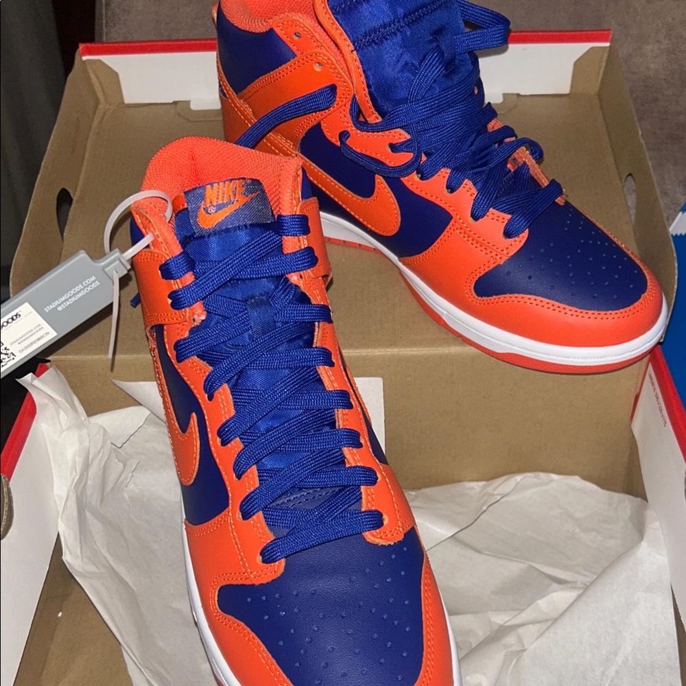 Nike Men's Orange and Blue Dunks